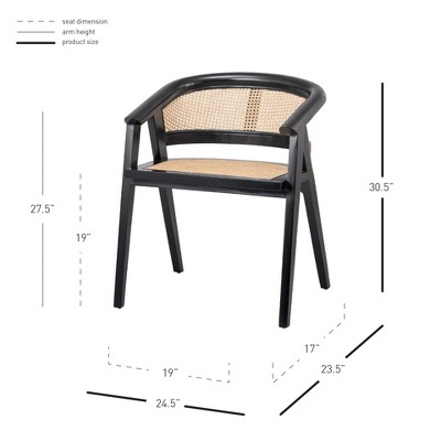 Black Rattan and Cane Low Arm Chair