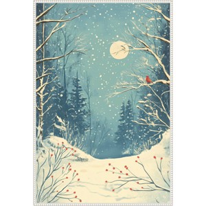 Amanti Art 28"x41" Red Bird in Snowy Forest by Pictufy Studio Framed Canvas Wall Art Print - 1 of 4