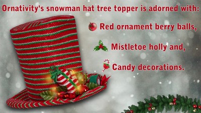 Red and Green Striped LED Snowman Hat Tree Topper