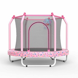 Okak 55-Inch Toddler Trampolines with Basketball Hoop, Mini Trampoline with Padding Poles and Anti-Slip Legs, Trampoline for Garden, Patio - 1 of 4