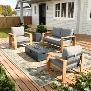 LayinSun 4 Pieces Aluminum Patio Furniture Set with Fire Pit Table, Oversized Seat with Hight Back, Outdoor Conversation Sets - 1 of 4