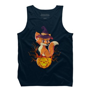 Men's Design By Humans Cute Witch Fox With Jack O Lantern Halloween Shirt By thebeardstudio Tank Top - 1 of 3
