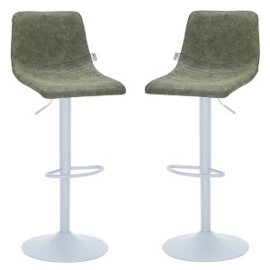LeisureMod Tilbury Bar Stools with White Iron Base – Adjustable Height Counter Stools with Leather Seat, Swivel Function & Footrest Set of 2 - 1 of 4