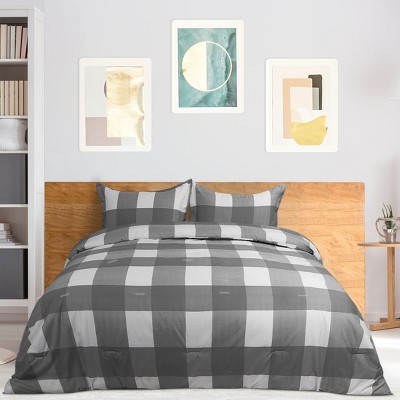 PiccoCasa 100% Quality Soft Plaid Pattern Comforter Sham Set 3 Pcs