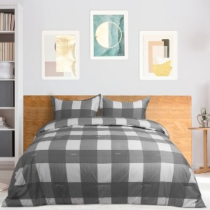 PiccoCasa 100% Quality Soft Plaid Pattern Comforter Sham Set 3 Pcs - 1 of 4