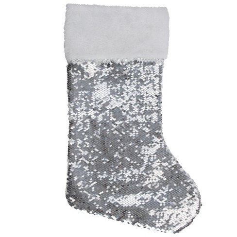 Northlight 19 White And Silver Sequin Christmas Stocking With White Faux  Fur Cuff : Target