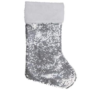 Northlight 19" White and Silver Sequin Christmas Stocking With White Faux Fur Cuff