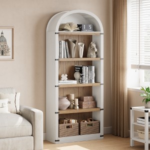 71.65" Arched Farmhouse Bookcase, 5-Tier Tall Wooden Bookshelf for Living Room, Office & Bedroom Display - 1 of 4