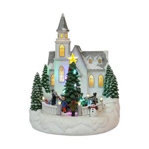 Moments in Time 13.78" Animated Snowy White Christmas Church Moving Tree - 1 of 4