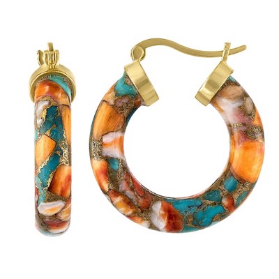 Designs By Gioelli 14K Gold Over Sterling Silver Turquoise Hoop Earrings