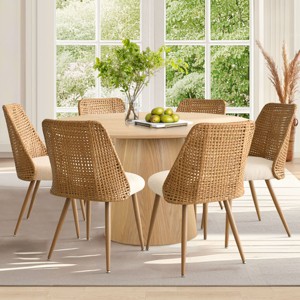 Rattan Dining Chair Set Of 6,Boucle Upholstered Dining Chair, With Oak Metal Legs For Kitchen,Dining Room,Living Room,Farmhouse-Tanpinhause - 1 of 4