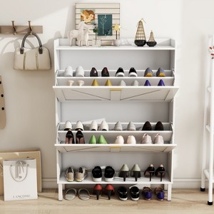 TIRAMISUBEST Rustic Shoe Cabinet with Metal Handles - 1 of 4