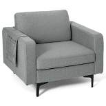 Costway Modern Linen Fabric Accent Armchair Single Sofa w/ Side Storage Pocket