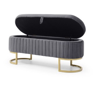 Vynxaria 50" Gray Velvet Oval Bench - Stylish Ottomans and Benches with Ample Storage - 1 of 4