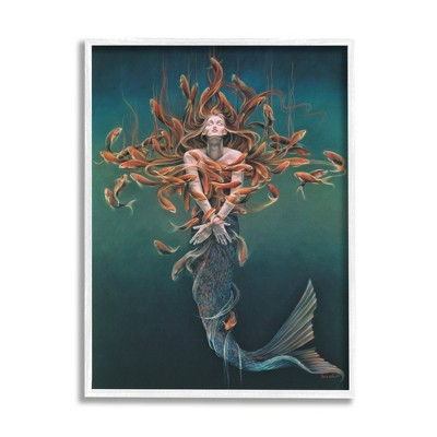 Stupell Industries Mermaid Fish Swirling Painting Framed Giclee Art