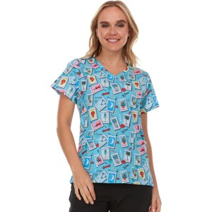 MediChic Women Scrubs V-Neck Printed Scrub Top with Three Pockets - 1 of 4
