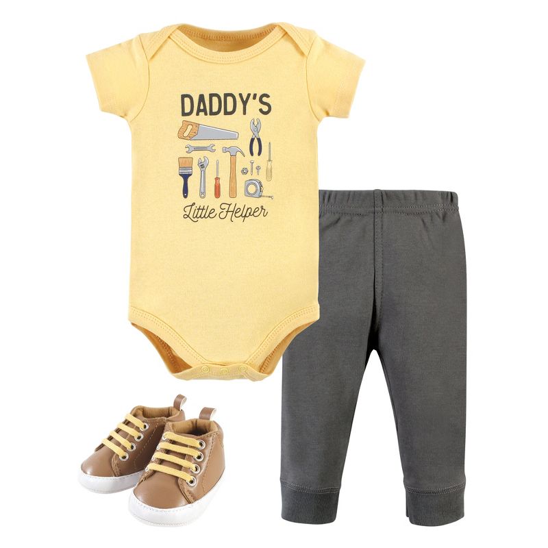 Hudson Baby Infant Boy Cotton Bodysuit, Pant and Shoe Set, Construction Work Short Sleeve, 1 of 6