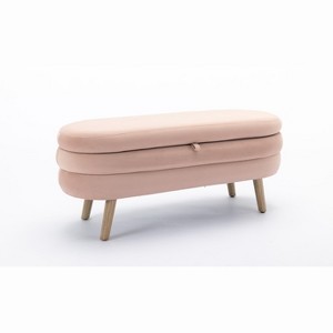 VYNXARIA-Velvet Pink Fabric Storage Bench with Wood Legs For Living Room Bedroom Indoor - 1 of 4