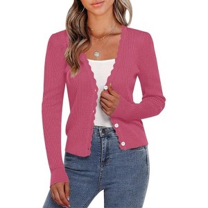 Coolmee Women's Cropped Cardigan Knit ShrugsTops V Neck Button Down Sweaters - 1 of 4