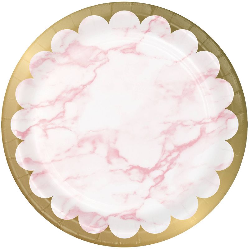 24ct Marble Paper Disposable Dinnerware Plates Pink, 1 of 4