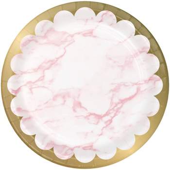 24ct Marble Paper Disposable Dinnerware Plates Pink