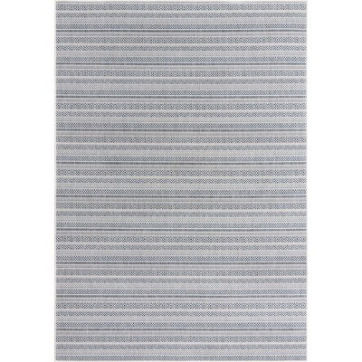 Light Blue Rectangular Striped Outdoor Synthetic Area Rug