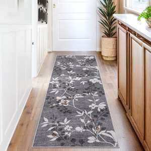 Modern Washable Area Rug for Living Room, Modern Floral Print Throw Carpet with Non Slip Backing, Low Pile Foldable Floor Mat for Home - 1 of 4