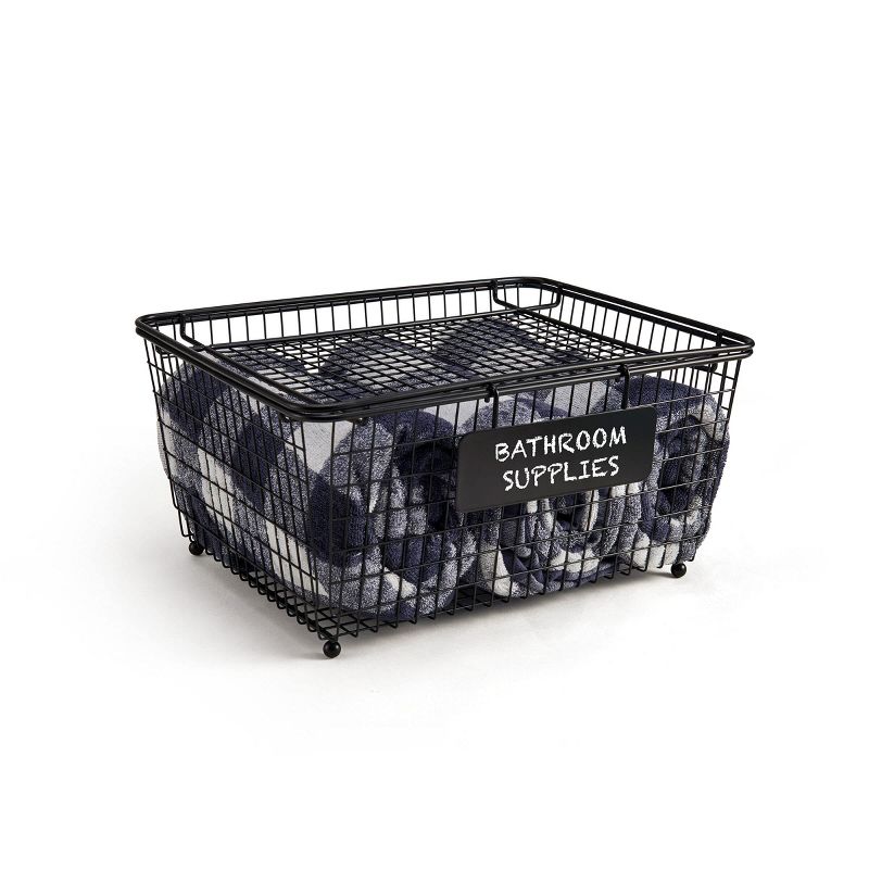 Gourmet Basics by Mikasa Stackable Metal Storage Basket with Removable Lid and Chalk Label, Black, 5 of 8