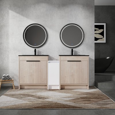 GDFStudio Wilbur 72" Freestanding Bathroom Vanity with Dual Ceramic Sinks and Storage Cabinets