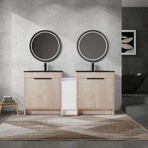 GDFStudio Wilbur 72" Freestanding Bathroom Vanity with Dual Ceramic Sinks and Storage Cabinets - 1 of 4