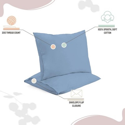 Standard Size Blue Cotton Pillowcase Set with Envelope Enclosure