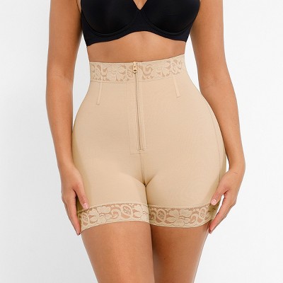 Feelingirl Women's Front Zipper Butt Lifter Tummy Control Shapewear Shorts Black S