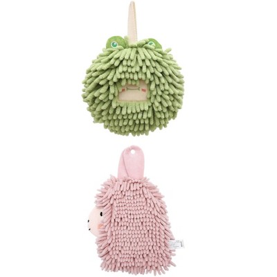 REGALWOVEN Absorbent Soft Chenille Cartoon Alpaca Fuzzy Ball Bathroom Hanging Hand Towels 7" x 7"/7" x 11" 2 Pcs