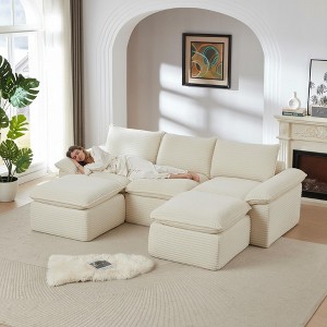 111'' Corduroy Cloud Modular Sectional Sofas with High-Density Sponge Seat and Freely Combinable Design - 1 of 4
