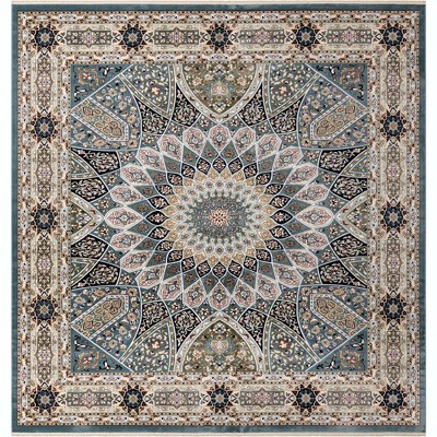 Narenj 10' Square Blue Geometric Stain-Resistant Area Rug