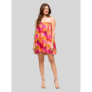 24seven Comfort Apparel Womens Multicolor Square Neck Spaghetti Strap Smocked Pockets Mini Dress - 1 of 4