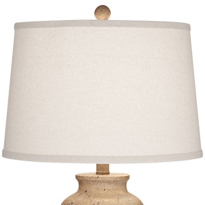 Rustic Beige Ceramic Table Lamps with Oatmeal Shades, Set of 2