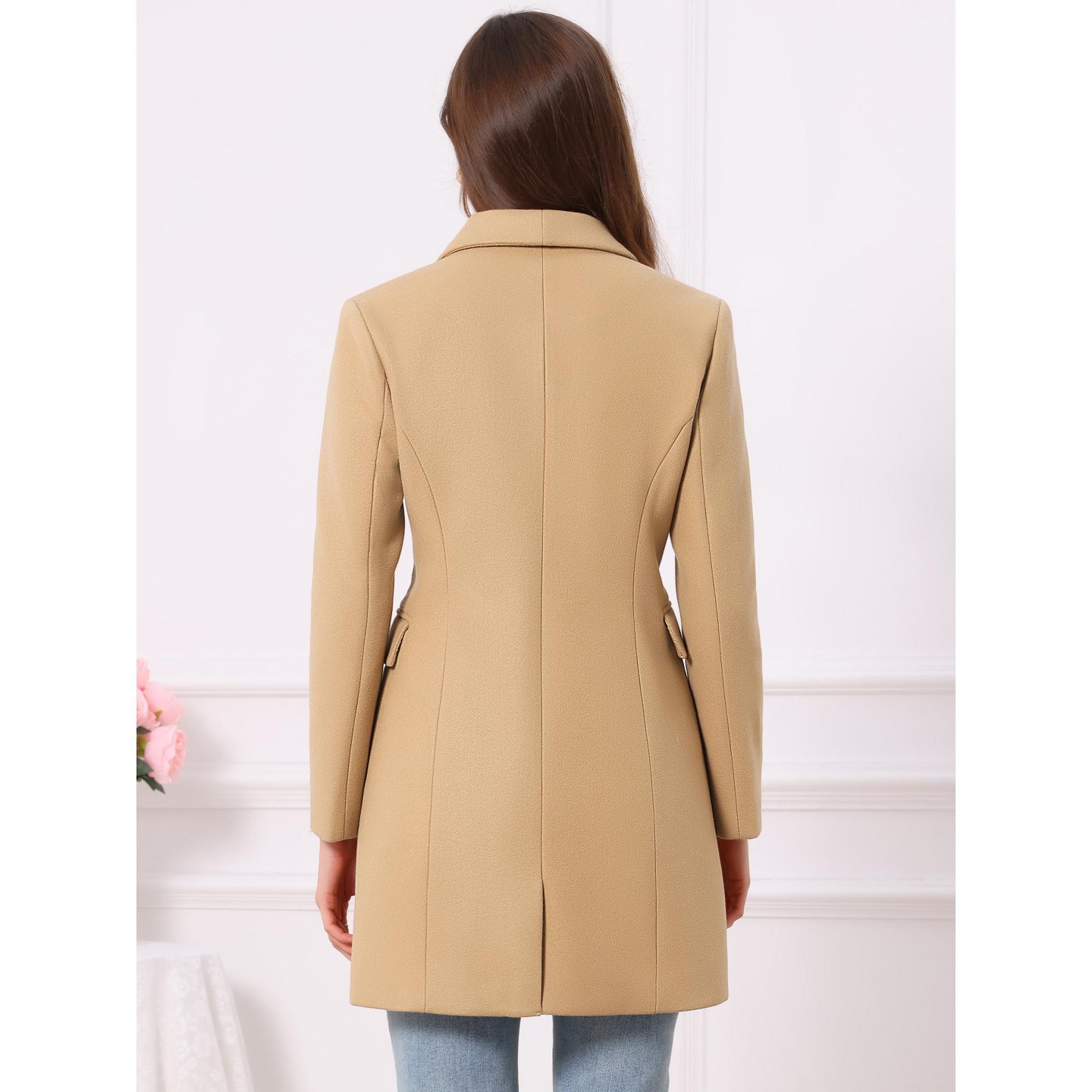 INSPIRE CHIC Women's Winter Double Breasted Lapel Neck Long Sleeve Outerwear Overcoat Large Burgundy, цвет: Хаки — фото 3
