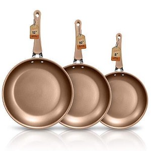 NutriChef 3 Pcs. Non-Stick Fry Pan Set Basic Kitchen Cookware, PFOA/PFOS Free, Gold - 1 of 4