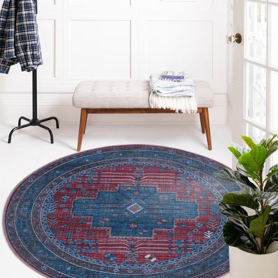 Unique Loom Mangata Wasahable 2x3 Red and Blue Red Blue Geometric Accent Rug