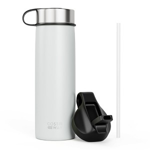 Costway 22 oz Double Wall Insulated Water Bottle Stainless Steel w/ 2 Lids & Straw - 1 of 4