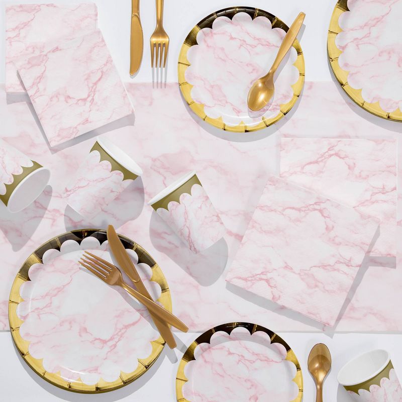 24ct Marble Paper Disposable Dinnerware Plates Pink, 2 of 4