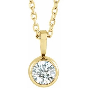 Pompeii3 1/5Ct Diamond Solitaire Necklace Bezel Pendant Available in White Or Yellow Gold - 1 of 4