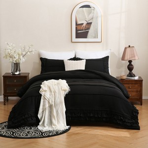 Pinch Pleat Comforter Set – 3-Piece Shabby Chic Boho Bedding, Soft Washed Microfiber Quilt Set with Pillow Shams - 1 of 4