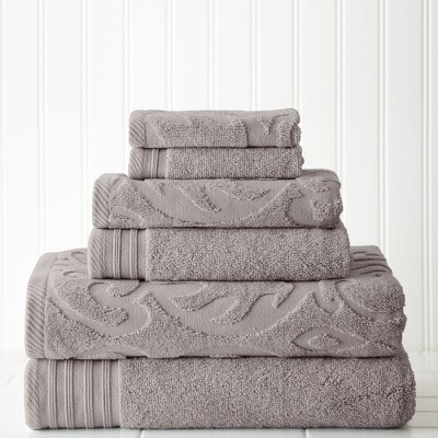Modern Threads 6 Piece Jacquard Medallion Swirl Towel Set, Platinum