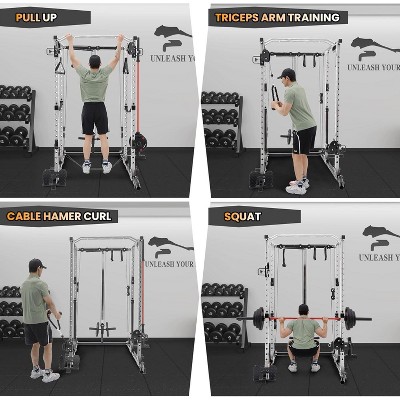 2000 LBS Power Cage,Multi-Function Power Rack with Cable Cross-Over System,Squat Rack with LAT Pull Down System for Home Gym