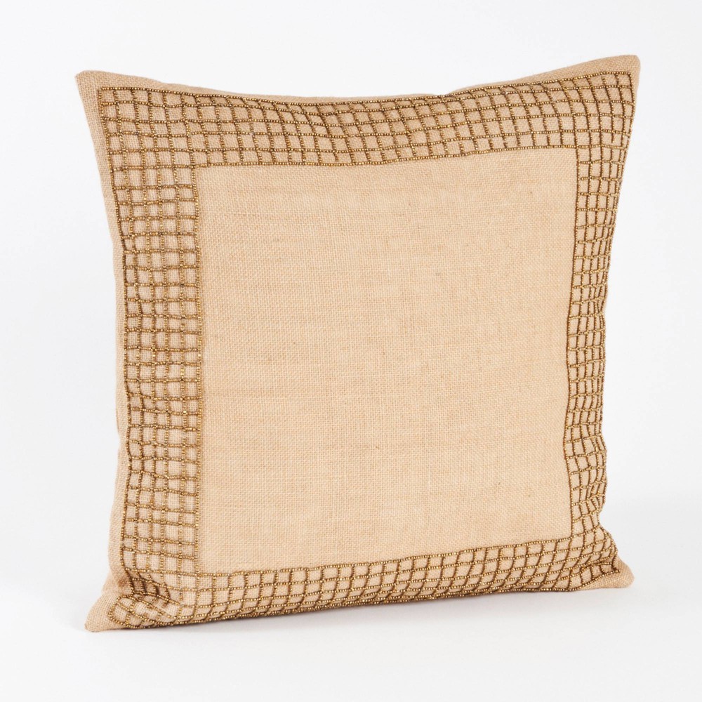 UPC 789323281647 product image for Down Filled Beaded Design Burlap Pillow Natural - Saro Lifestyle | upcitemdb.com