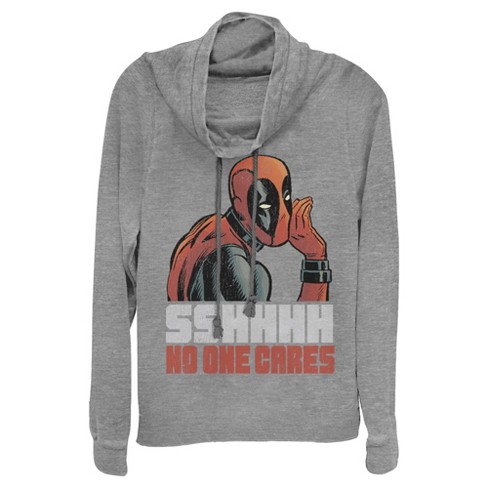 Junior's Marvel Deadpool No One Cares Cowl Neck Sweatshirt - Gray Heather - 3X Large