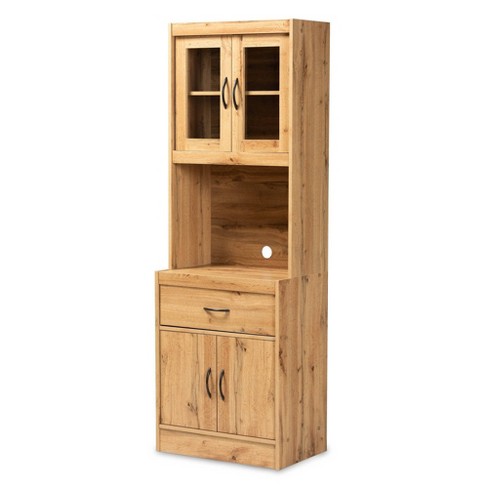 Baxton Studio Laurana Wood Kitchen Cabinet And Hutch Oak Brown Traditional Style 4 door Pantry Storage 1 Drawer Target