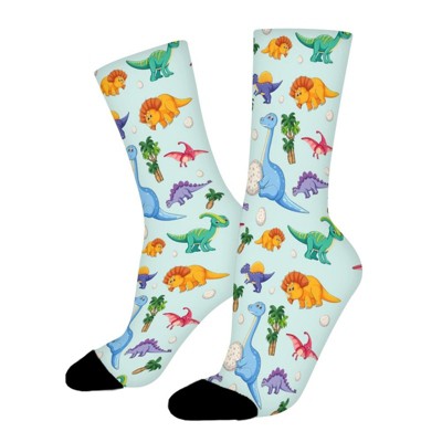 Cute Dinosaur Babies Women Printed Crew Socks Funny Funky Socks Soft Polyester Novelty Gifts for Artists Men